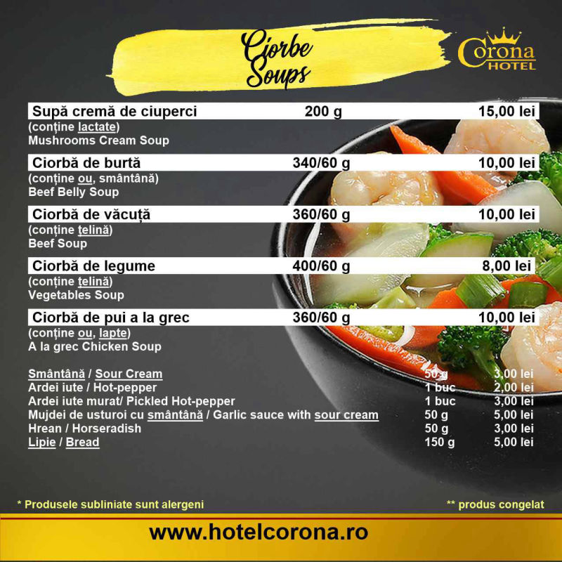 Meniu Restaurant Corona Drobeta Turnu Severin